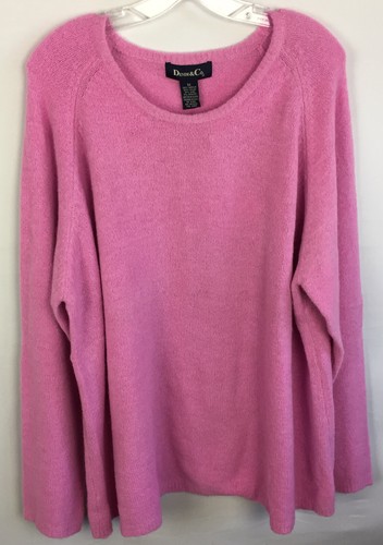 Denim & Co. Women's 3X Pullover Sweater Top Pink Acrylic Wool Round Neck