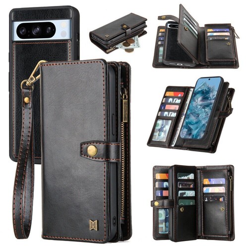 For Google Pixel 9 Pro XL 8 8A 7A 6A Zipper Leather Case Removable Wallet Cover - Picture 6 of 31