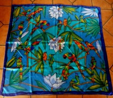 Seidentuch groß 90 x 90, Unikat, handbemalt Vogel- Papageienmotiv