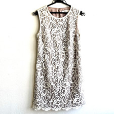 Ann Taylor Loft White Floral Lace Tan Nude Lined Sleeveless Sheath Dress Size 2