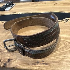 Vintage Hand Tooled Leather Western Belt  junior  Sz 38 For Restore