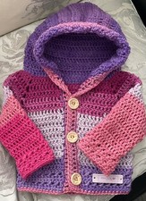 Autumnal multi coloured crochet baby unisex hoodie 3-6 months.
