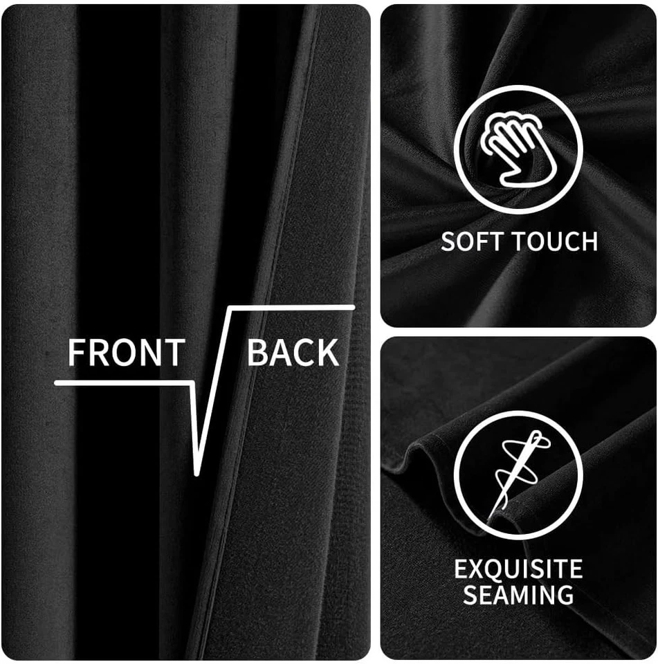 Juego de 2 cortinas de terciopelo negro,, elegantes cortinas opacas para dormitorio, W52 x L84 Foto 3 de 4