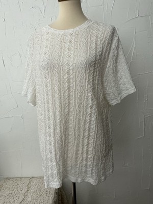 Women s Plus Size Blouse 2XL white Nylon Easy Care Short Sleeve Crew Neck NWOT