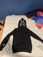 A Bathing Ape Shark Hoodie Black Size M WGM Graphic Cotton Fleece