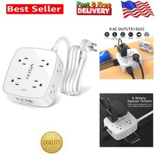 Flat Plug Power Strip with 6 Outlet Long Extension Cord USB Port Surge Protector