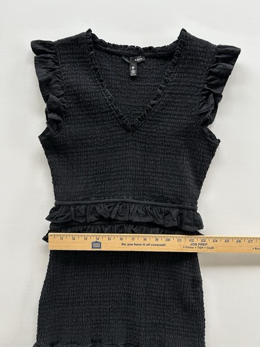 AQUA Smocked Mini Dress Women's Size Medium Black Cotton Sleeveless - Picture 10 of 13