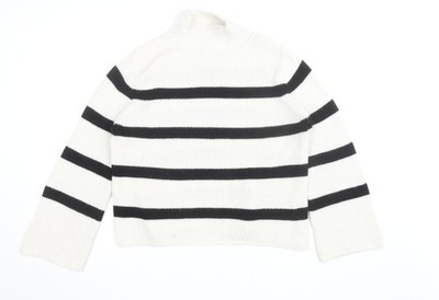 Banana Republic Damen Pullover weiß schwarz gestreift Merinowolle Stehkragen M