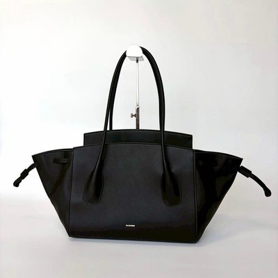 Jil Sander Voyage Tote Bag Leather Black Logo Made In Italy women Bag Original C