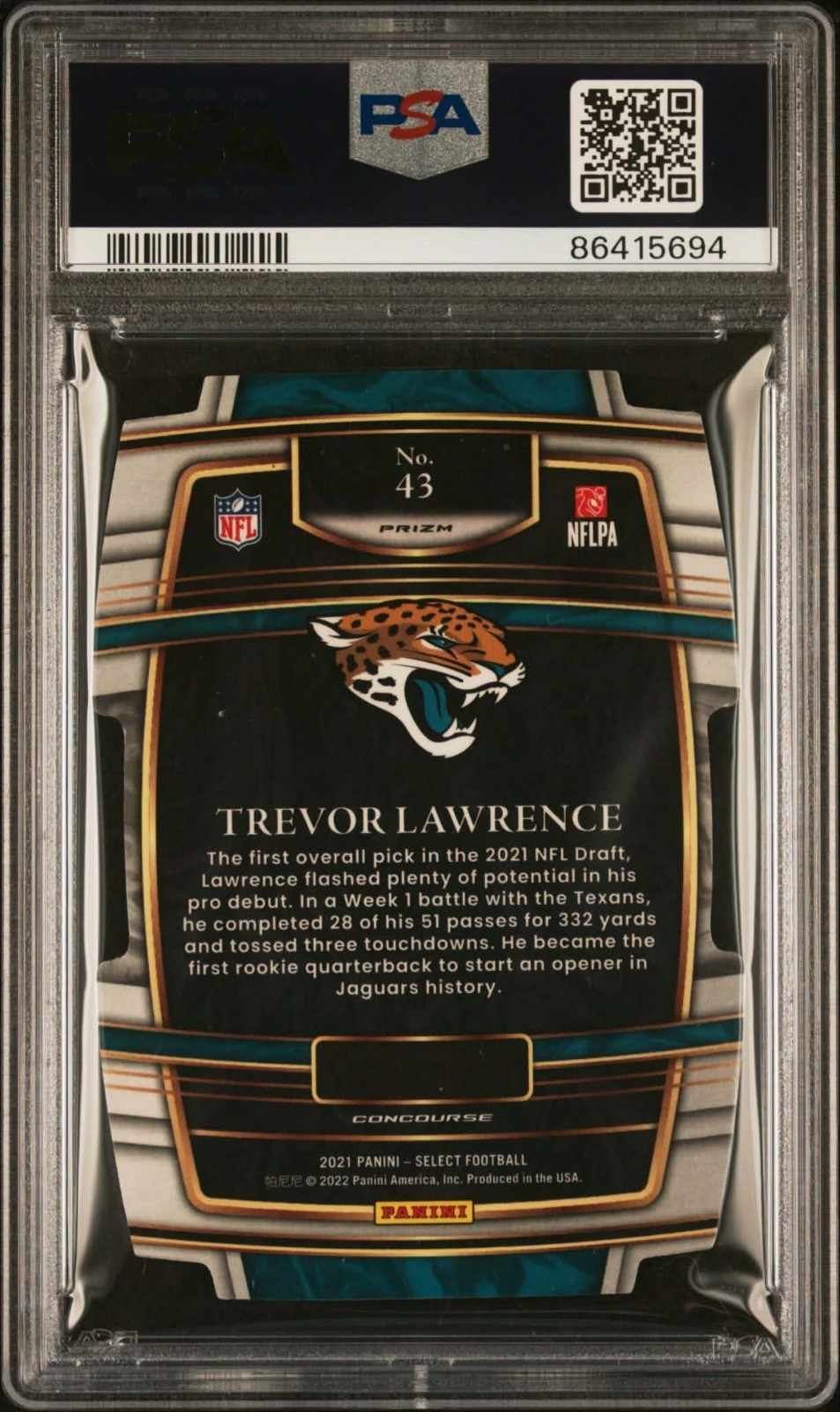 2021 Select Trevor Lawrence #43 Die Cut Red Yellow Prizm PSA 10 Gem Mint view 2