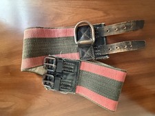 Rare Antique French Firefighter Belt Leather Metal Fabric Ceinturon 37 Fashion