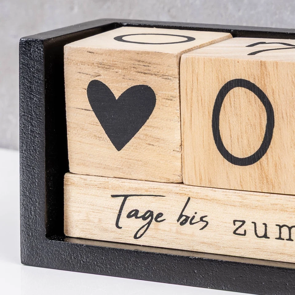 Würfel Countdown Kalender Holz Natur Schwarz Weiß Holzkalender Tischkalender - Bild 3 von 4