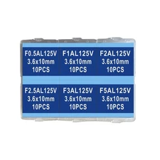 60PCS 3.6X10mm Mini Fuse 125V 0.5A 1A 2A 2.5A 3A 5A amp Assortment Kit... 