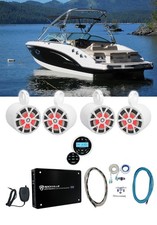 4 Rockville 8" White Marine Wakeboard LED Speakers Receiver Amplifier Amp Kit