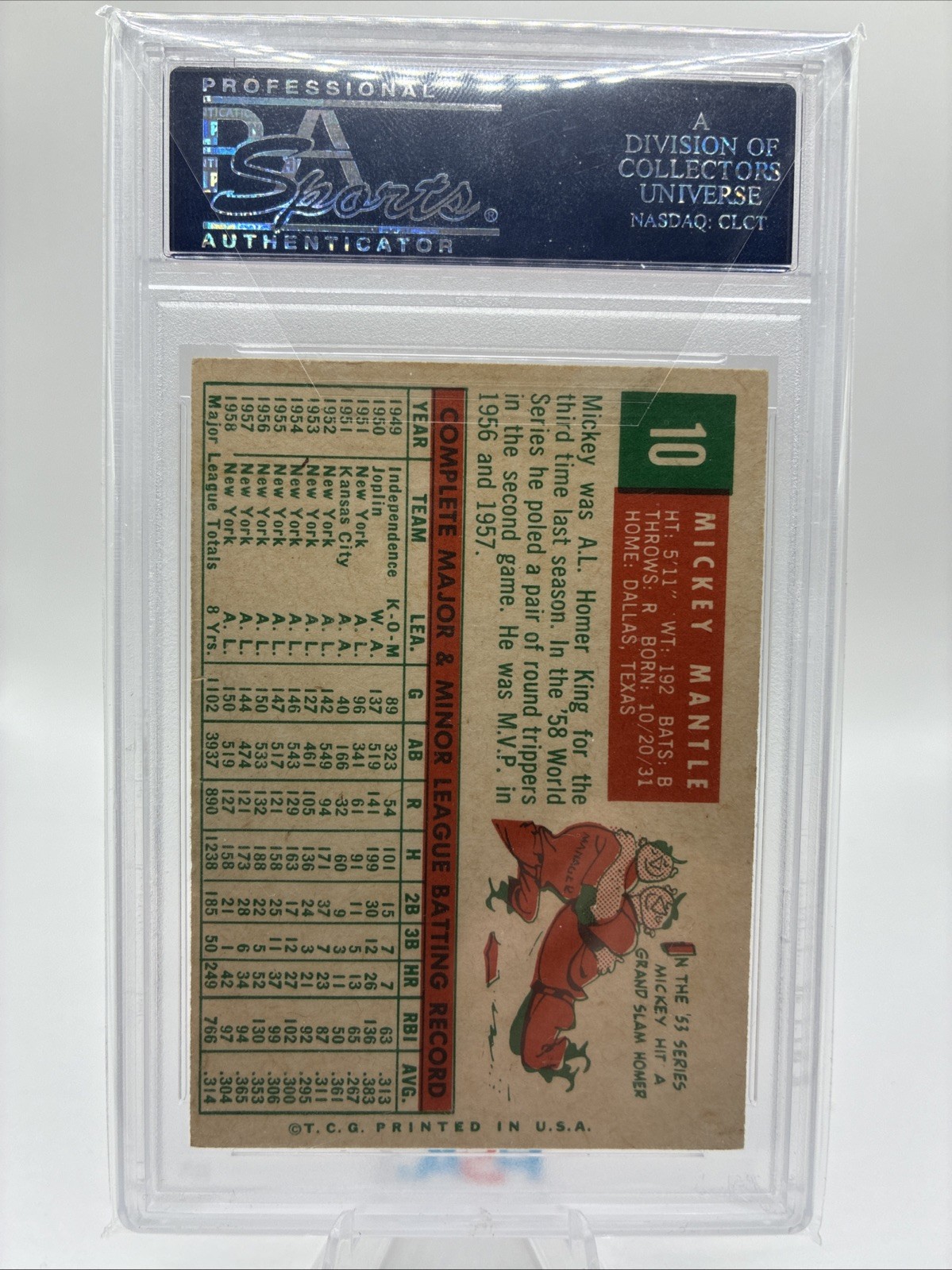 1959 Topps - Mickey Mantle #10 PSA 4 VG view 2