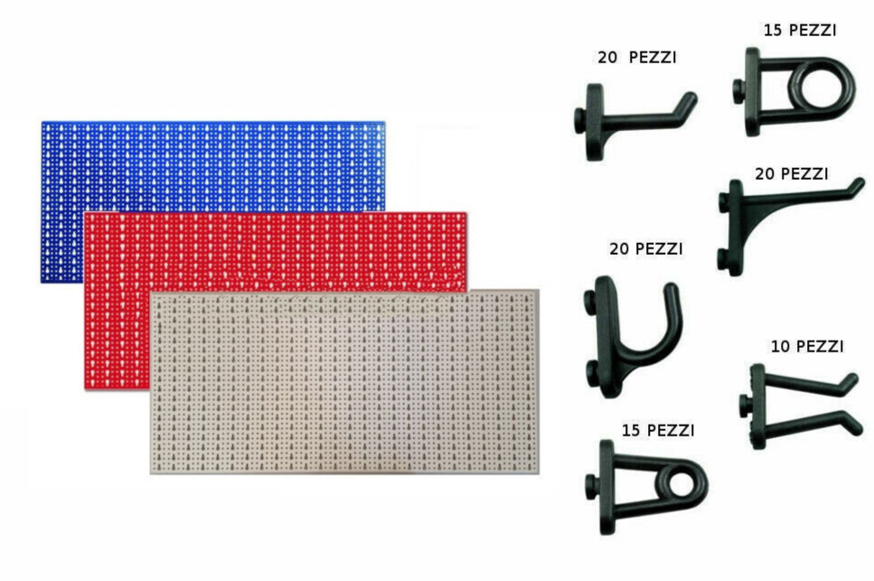 Kit Pannello Forato Expo Officina 98x46 - 100 Ganci Nylon Assortiti