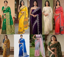 Indian Banarasi Silk Saree Wedding party wear Designer Kanchipuram Sari blouse