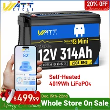 12V 314Ah 300Ah Self-Heated LiFePO4 Lithium Battery 200A BMS RV Solar Off-grid