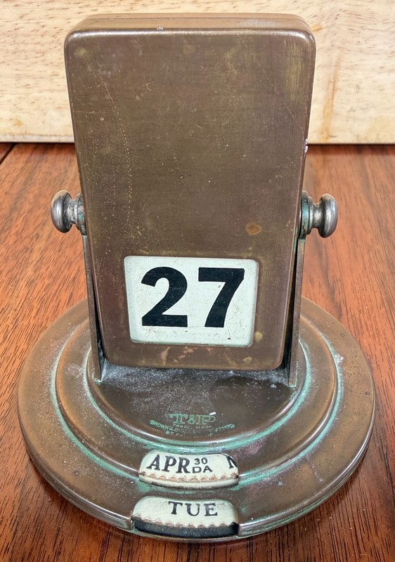 Vintage TIP brass perpetual flip calendar by Brown and Bigelow