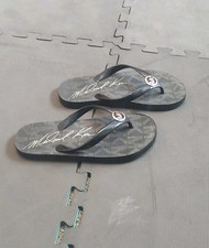Michael Kors Women's Jet Set Sandal Flip Flop Thong Black Rubber MK Logo-See Des