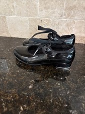 Bloch Girl's Tap Shoes Black Patent 12.5 Rubber Sole Dancewear MaryJane Tie MINT