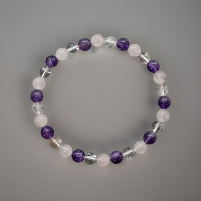 AMETHYST+BERGKRISTALL+ROSENQUARZ Edelstein-Kugel-Armband- 6 mm/19 cm-NEU-A