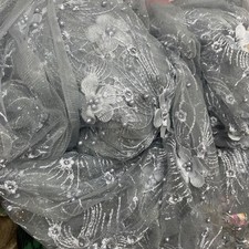 SILVER/GREY 3D Flowers Floral Embroidery Net LACE Fabric Dress Bridal Wedding 54