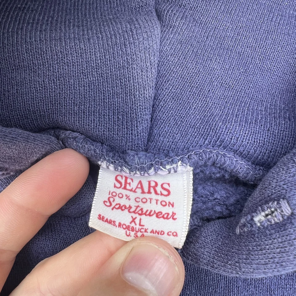 Sudadera con Capucha Vintage Sears XL Azul Marino Desteñida 22x24" Cremallera Rápida Cuadrada EE. UU. AÑOS 50 60 Foto 3 de 4