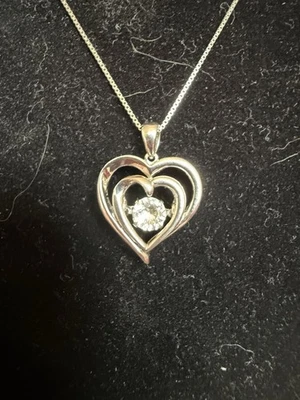 Sterling Silver Intertwined Double Heart Pendant Necklace Floating Center Stone - Image 1 of 4
