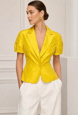 Chaqueta Blazer Carolina Herrera Nueva York Amarillo Seda Manga Abullonada Talla 6