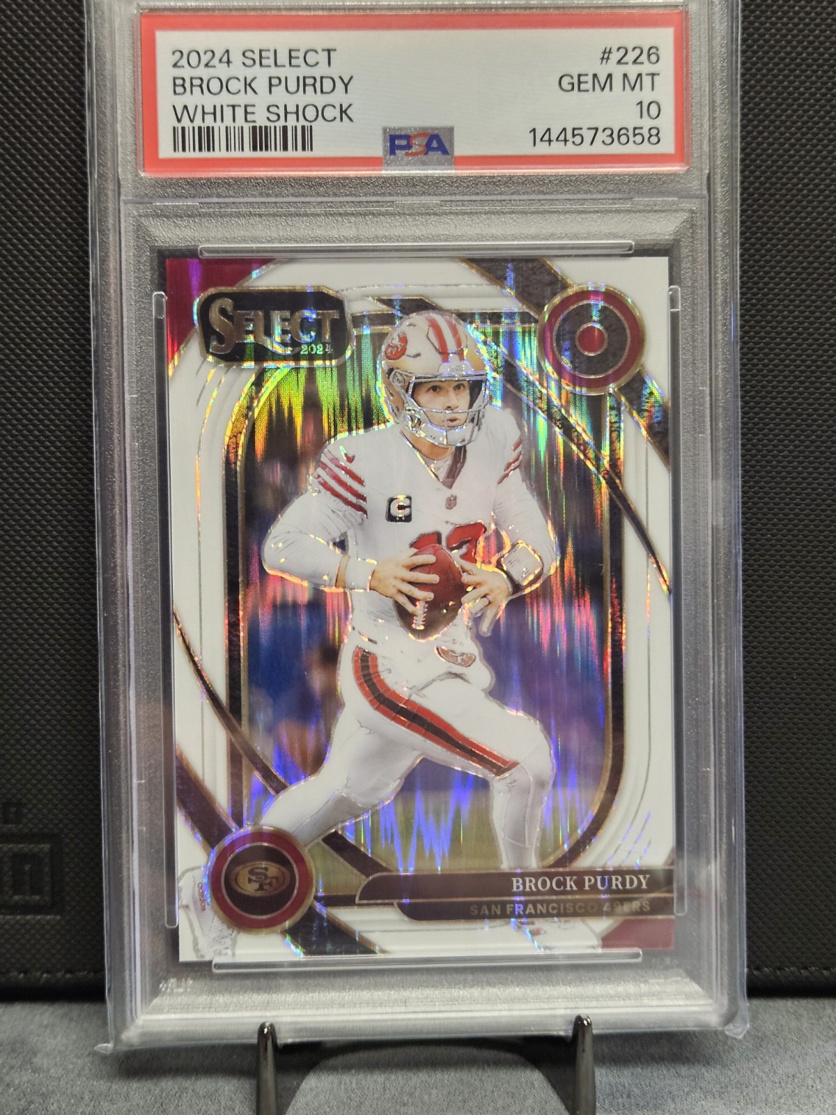 2024 Panini Select - Brock Purdy /199 PSA 10 White Shock Prizm Club Level #226