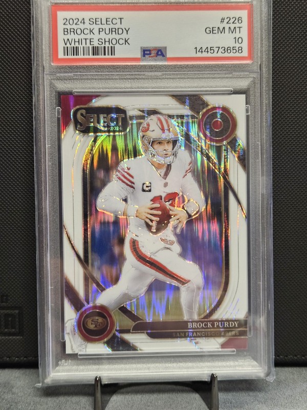 2024 Panini Select - Brock Purdy /199 PSA 10 White Shock Prizm Club Level #226