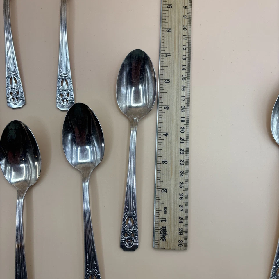 КЛАССИЧЕСКАЯ ФИЛИГРАНЬ 1937 6 столовых ложек 1 сервировочная ложка гармония дом тарелка Wallace - Изображение 3 из 4