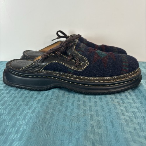 Zueco de lana de cuero tejido Born Mules Southwest Boho zapatos sin cordones para mujer talla 8 - Imagen 2 de 14