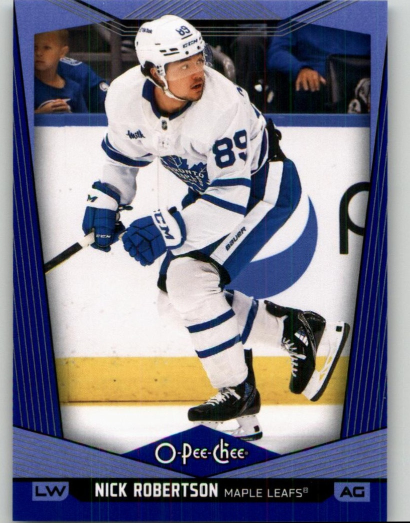 2024-25 O-Pee-Chee Nick Robertson Pee-Chee - Blue Border #72 Toronto Maple Leafs