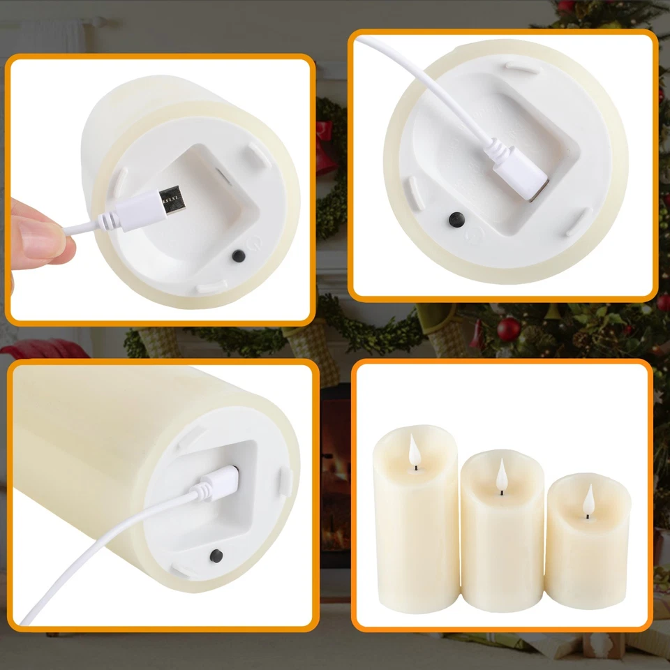 3×Wiederaufladbar Flacker LED Teelichter LED Kerzen Fernbedienung Dimmbar Timer - Bild 4 von 4