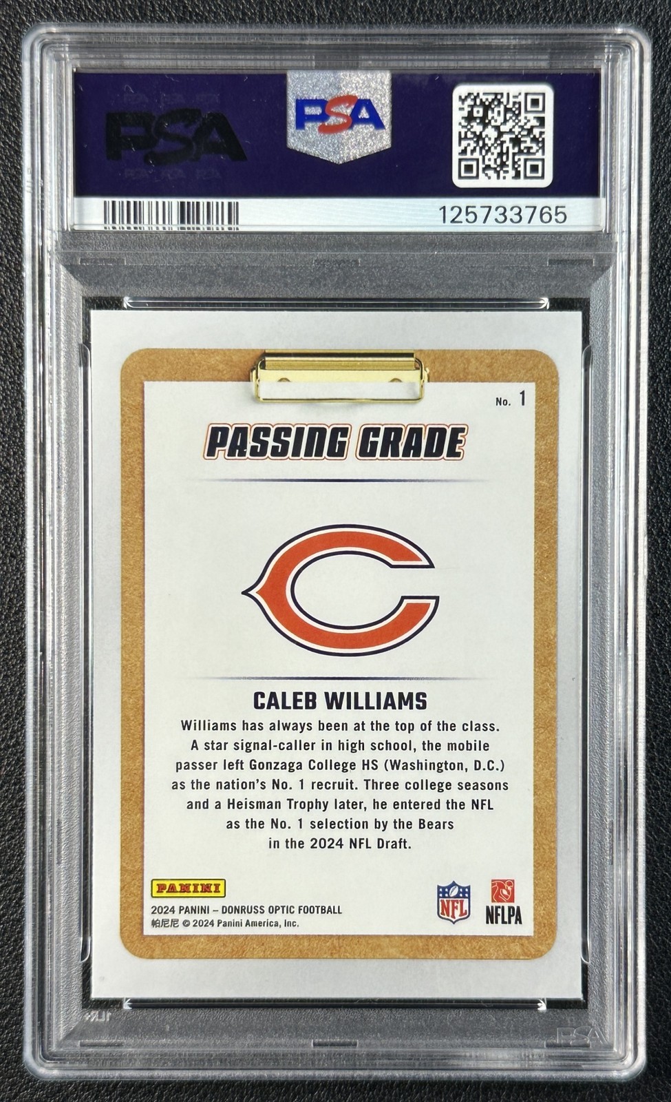 CALEB WILLIAMS PSA 9 2024 PANINI DONRUSS OPTIC #1 ROOKIE PASSING GRADE RC 3765 view 2