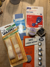 Dritz, Velcro, Wright's Sewing Supplies Lot - vintage Buttons, Tape, Zipper