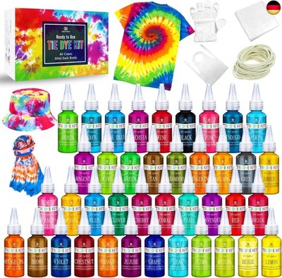 Tie Dye Kit - 40 Farben Textilfarbe Stoff Farben Kit für DIY Textil Kleidung Mal