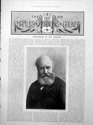 Antiker Druck Portrait M. Gounod Bearbeitung Chorororororchester zu Hause 1893 19.