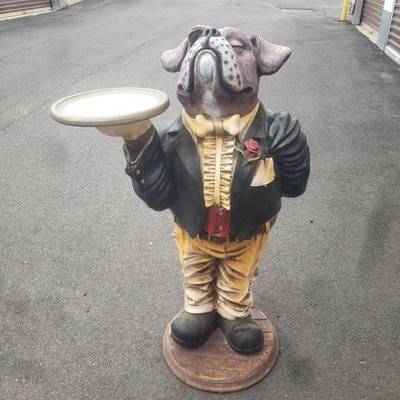 40  Formal Boxer Dog Butler w/ Gold Tray Waiter Statue Super rare Leonardo Luna