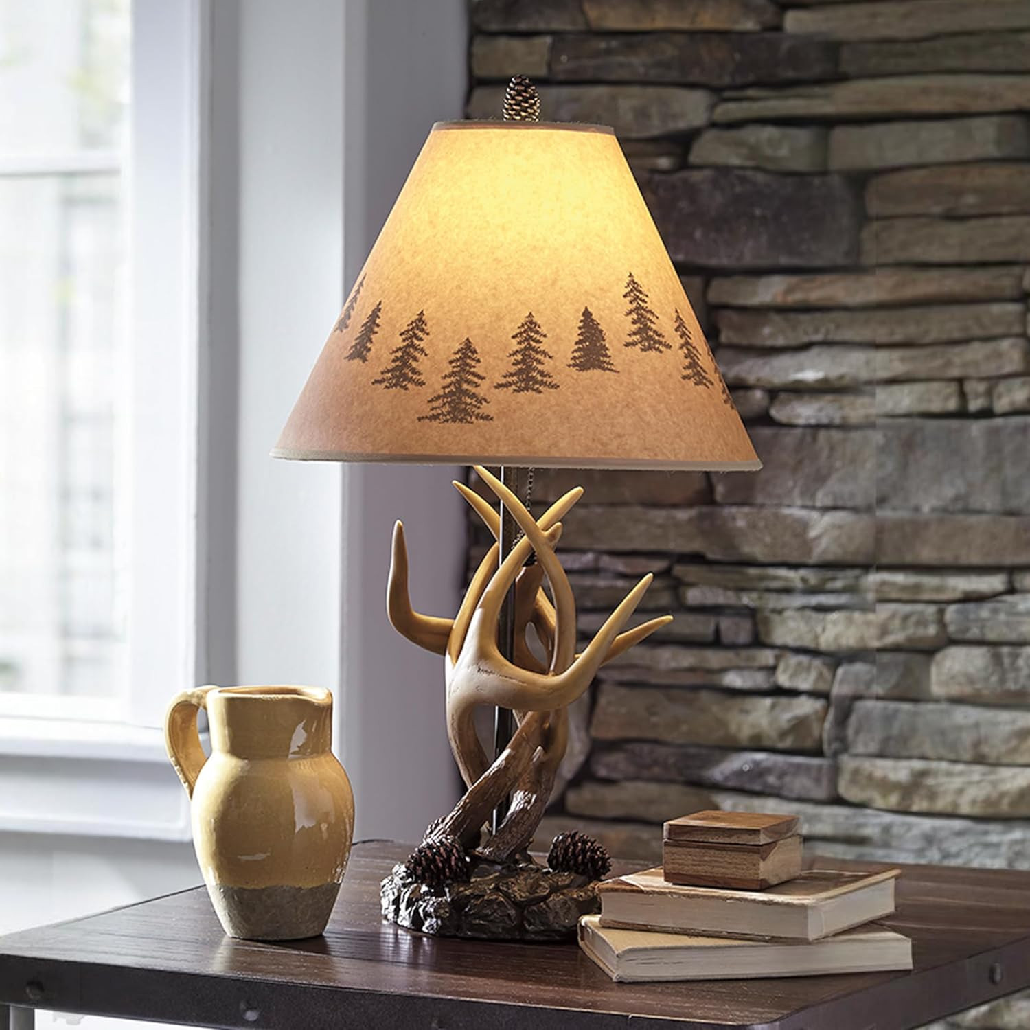 Derek Rustic Cabin Antler Lamp Set, 2 Count, Brown