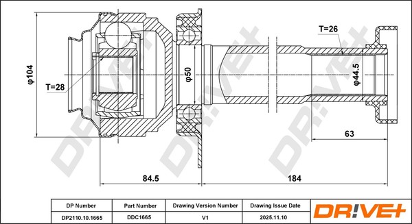 Dr!Ve+ Gelenksatz Antriebswelle DP2110.10.1665 FüR VW Transporter T5 7HA 7HH 7EA-image