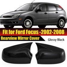 Gloss Black For Ford Focus 2002-2008 Mirror Cover Wing Cap Ox Horn Cap Trim .