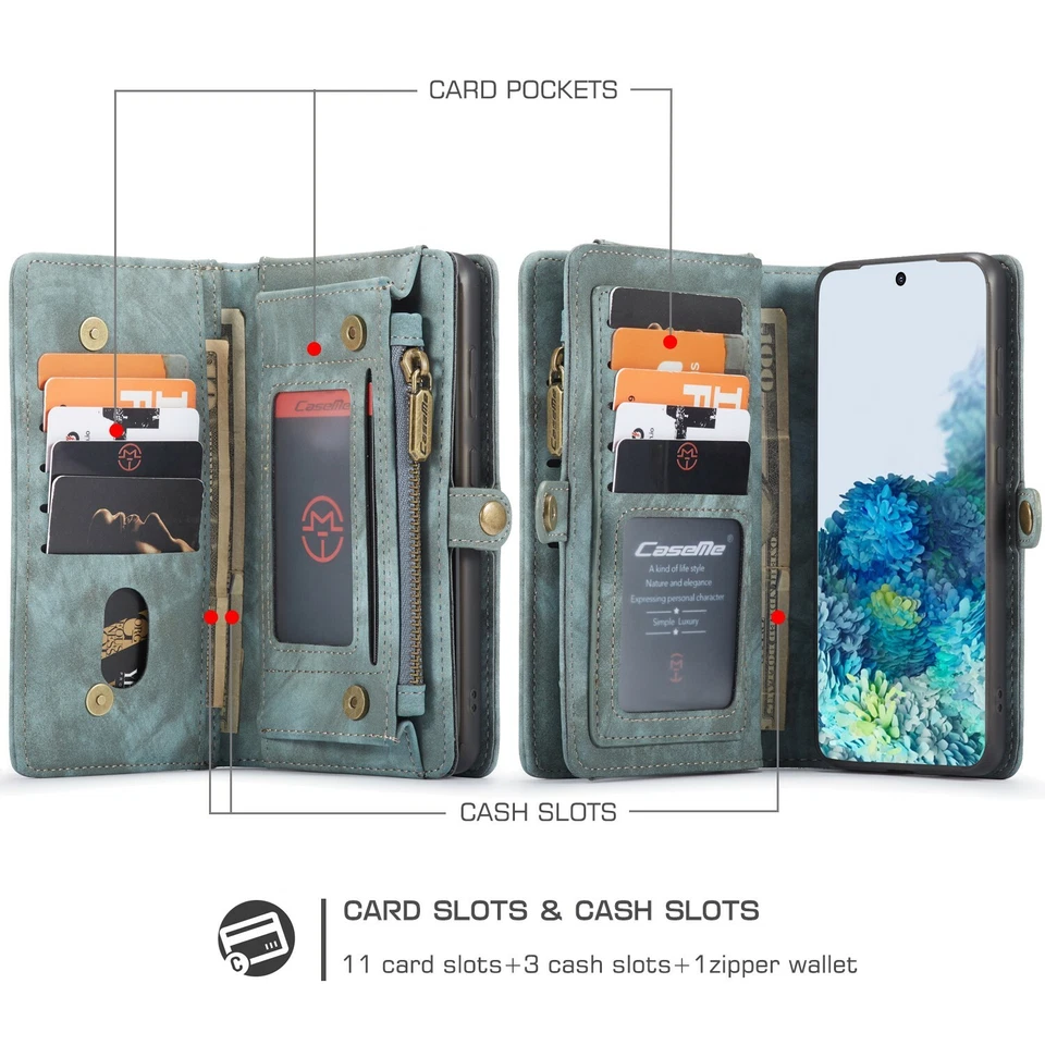 For Samsung S25 S24 S23 S22 S21 Zipper Wallet Detachable Leather Magnetic Case - Image 2 of 4