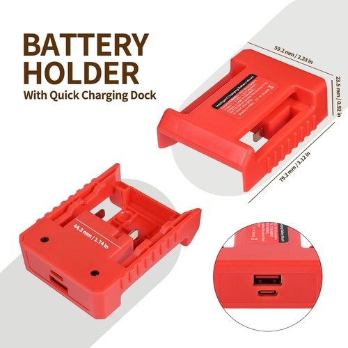 For Einhell Power 18V Battery Adapter Mount Holder W / Type C USB Power Chargers - Picture 11 of 12