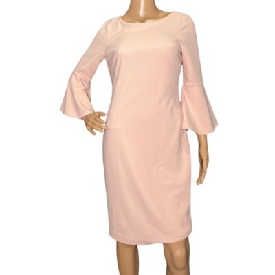 calvin klein bell sleeve dress pink Calvin Klein Women's Tulip-Sleeve Sheath Scuba Crepe Knee-length Dress
