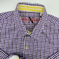 Robert Graham Men's Shirt Size M Flip Cuff Checkered Purple White Button-up
