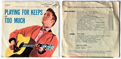 ELVIS PRESLEY ''PLAYING FOR KEEPS/TOO MUCH'' 45 RPM RECORD w/ JACKET/SLEEVE