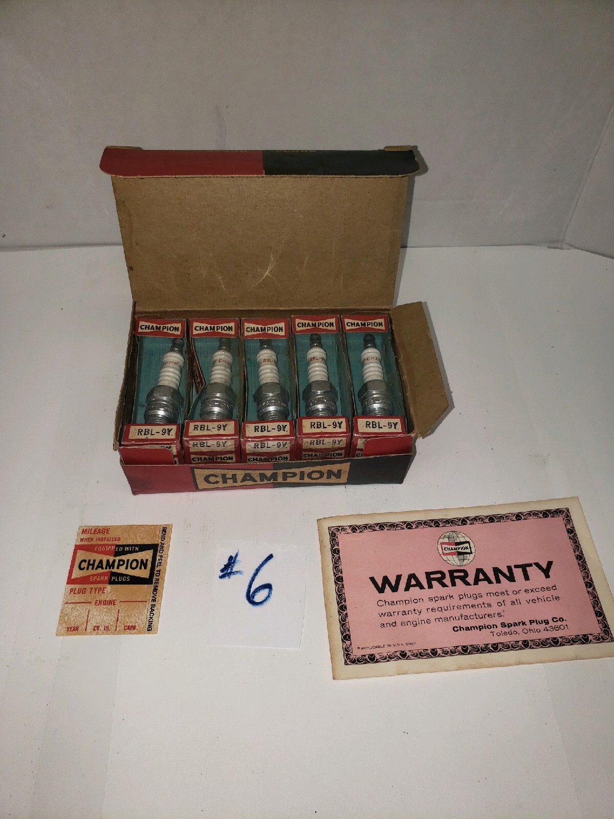 10 Champion RBL-9Y Spark Plugs with Box, Warranty Card  Sticker #6